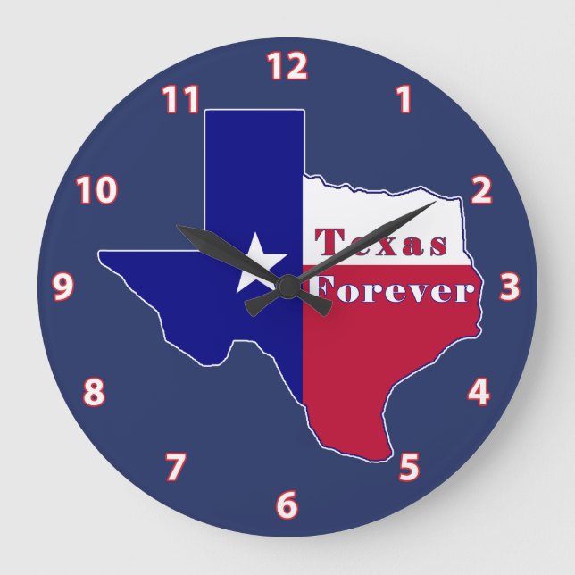 Texas Forever Flagga Karta Stor Klocka (Framsida)