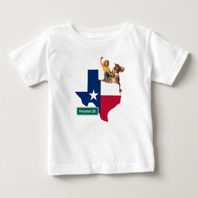 Texas Form Flag Cowgirl Och Houston Vägschild Tee (Framsida)
