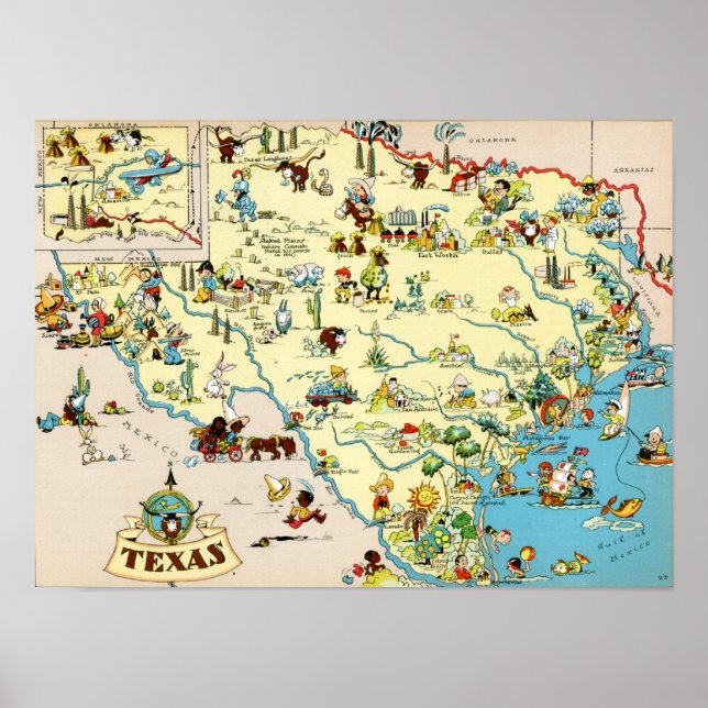 Texas Funny Vintage Karta Poster (Framsidan)