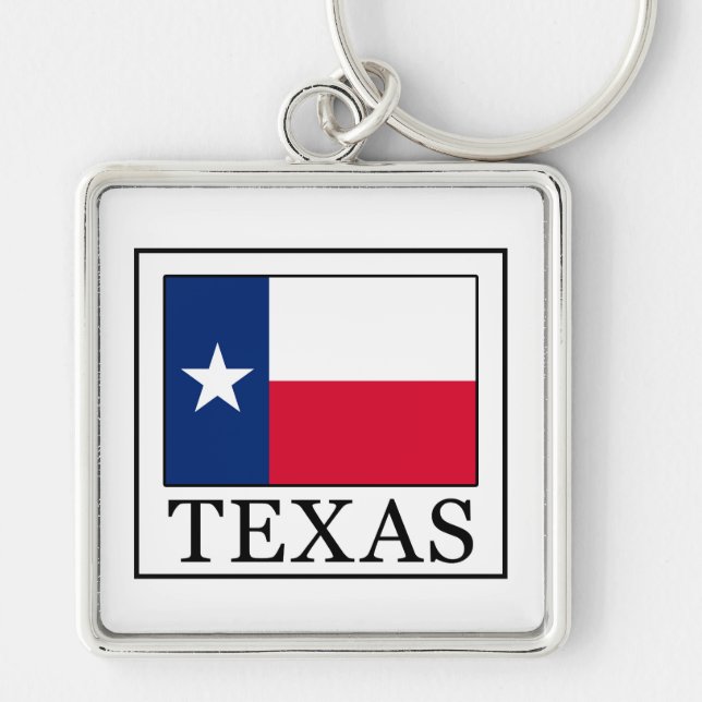 Texas Fyrkantig Silverfärgad Nyckelring (Framsidan)