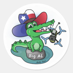 Texas Gator Catches Drone Classic Round Sticker Runt Klistermärke