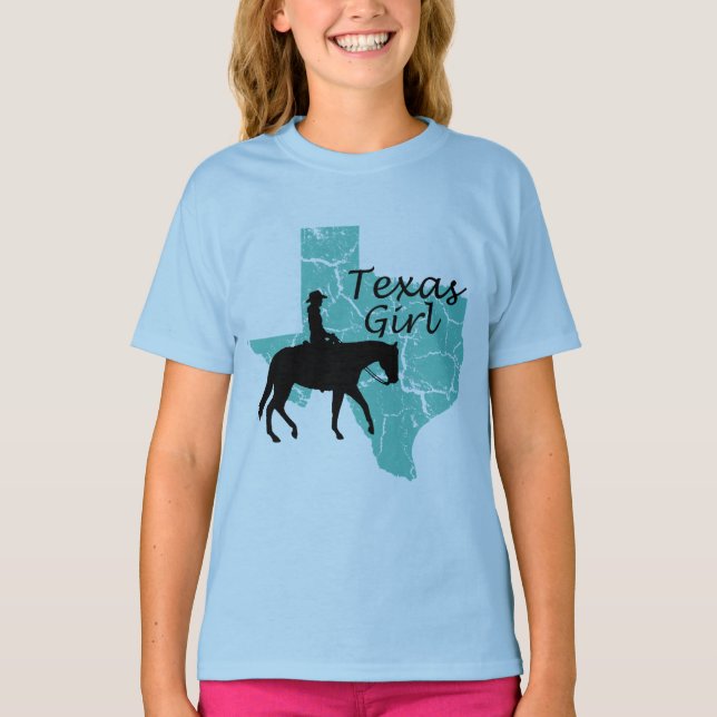 Texas Girl Horseback Girls T-shirt (Framsida)