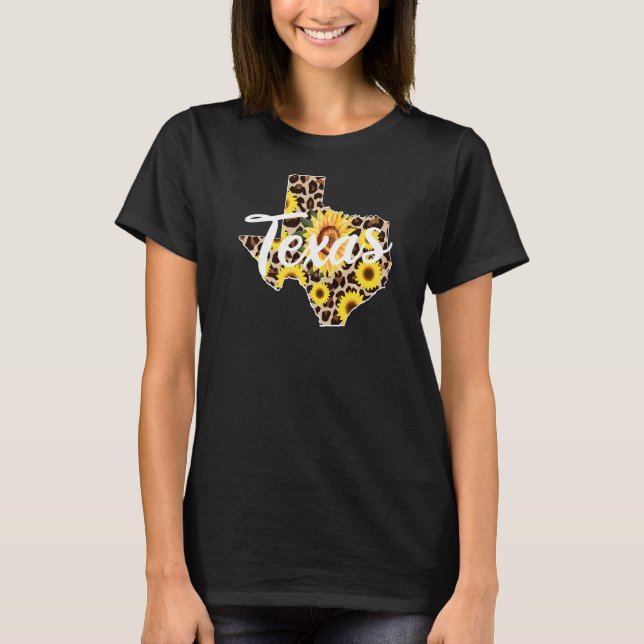 Texas Girl Sunroll Leopard Rustic Black State T Shirt (Framsida)