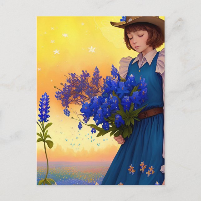 Texas Girl Texas Bluebonnets Texan Pride Art Vykort (Framsida)