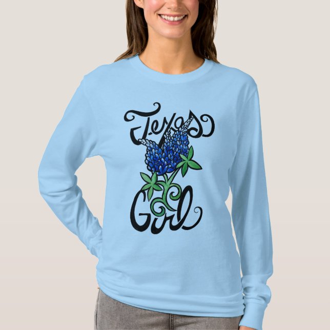 Texas Girl textas Bluebonnets T Shirt (Framsida)