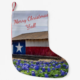 Texas God jul Y'all Barn and Bluebonnet Liten Julstrumpa