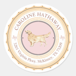 Texas Golden Retriever Hund Returadress Sticker Runt Klistermärke