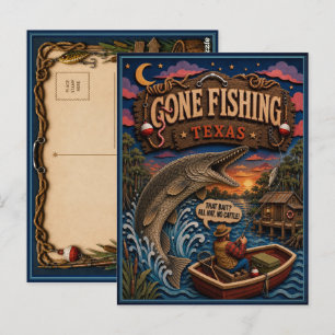 Texas Gone Fishing Alligator Gar Vykort
