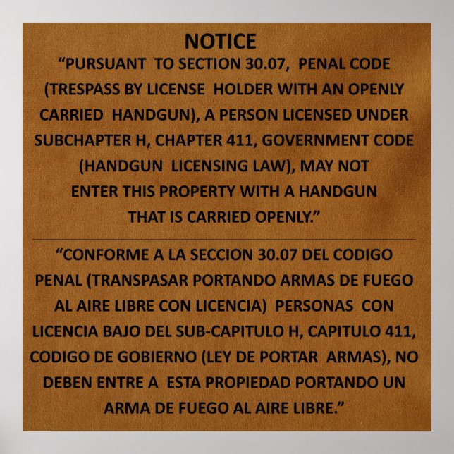 Texas Gun Law - Adobe - Open Carry Poster (Framsidan)