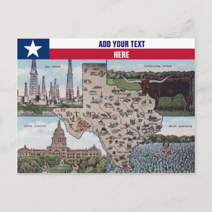 Texas Hälsning vykort - Statliga Karta och vyer