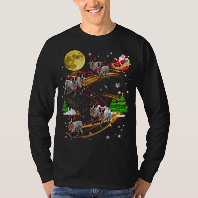 Texas Heeler Reindeer jul Hund Riding Santa X T Shirt (Framsida)