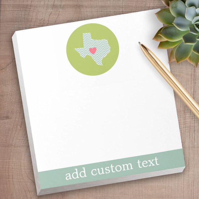 Texas Hemstatskärlek med Valbart Anpassat Hjärta Anteckningsblock (Personalized Notepad - a fun gift or useful promotional product)