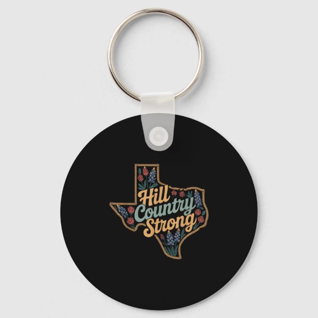 Texas Hill Country 2025 Texas Strong Retro Motivat Nyckelring (Framsida)