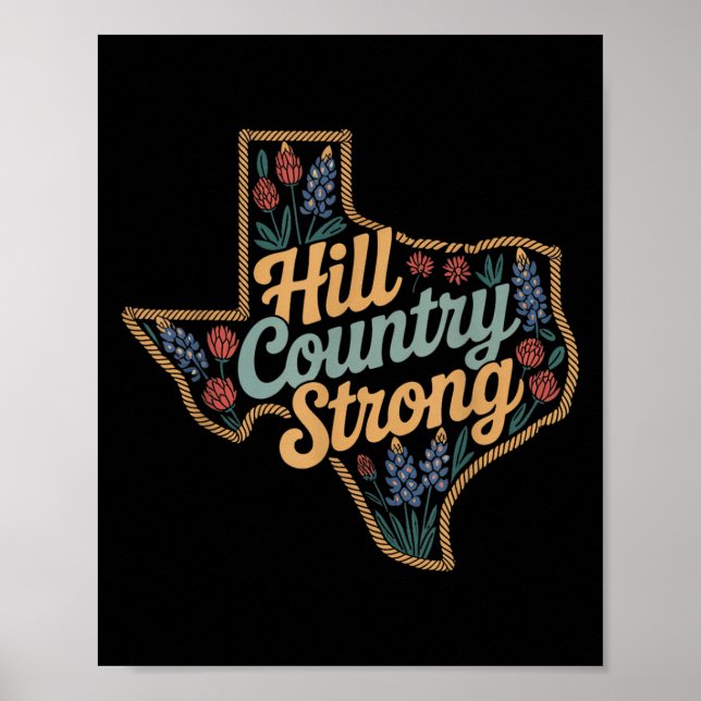 Texas Hill Country 2025 Texas Strong Retro Motivat Poster (Framsidan)