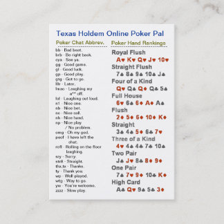 Texas Holdem on-line pokerPal Visitkort