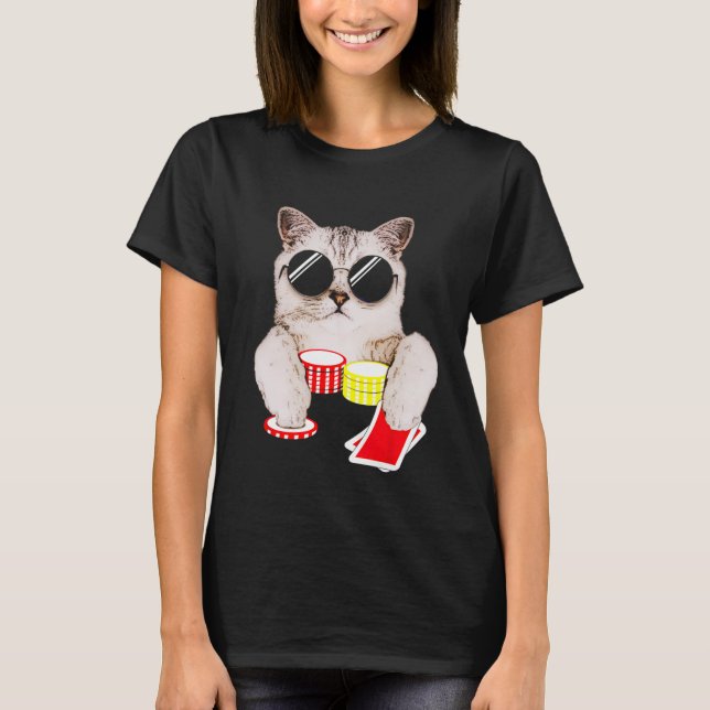 Texas Holdem Poker Cat T Shirt (Framsida)