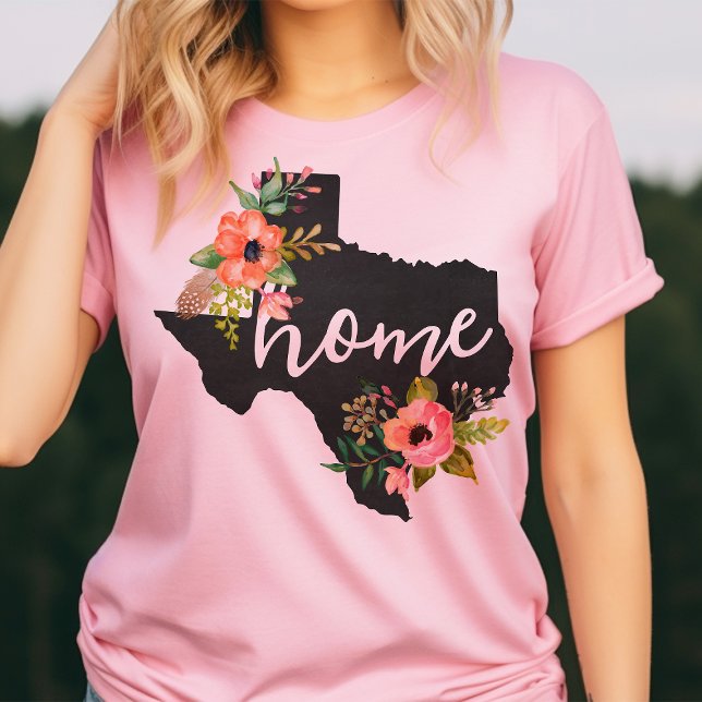 Texas Home Chalkboard Watercolor Flowers State T Shirt (Skapare uppladdad)