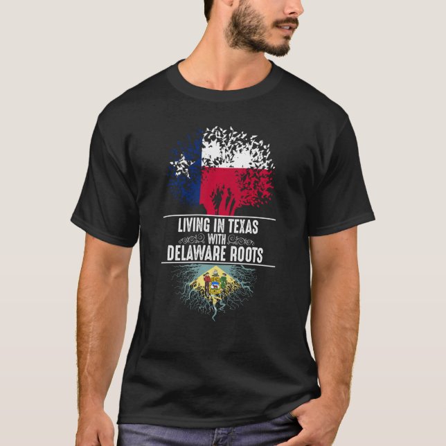 Texas Home Delaware Roots State Träd Flagga Kärlek T Shirt (Framsida)