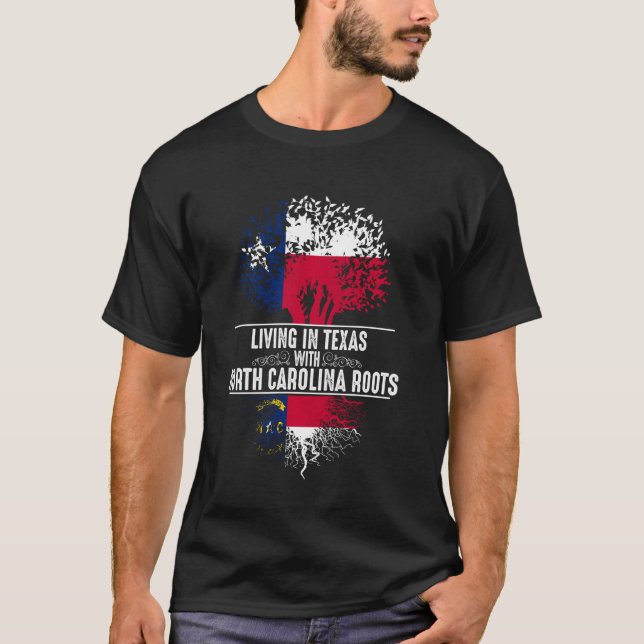 Texas Home North Carolina Roots State Träd Flagga T Shirt (Framsida)