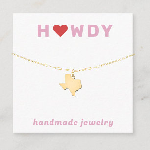 Texas Howdy Heart Necklace Jewelry Visning Card Tilläggskort