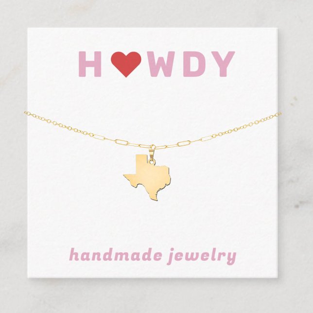Texas Howdy Heart Necklace Jewelry Visning Card Tilläggskort (Skapare uppladdad)