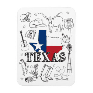 Texas Illustration Doodles of Texas Mönster Magnet