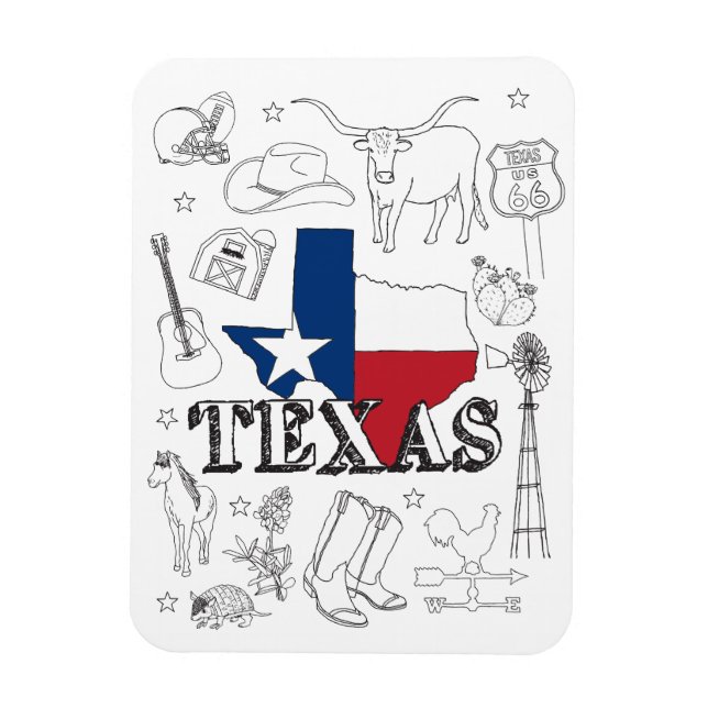 Texas Illustration Doodles of Texas Mönster Magnet (Vertikal)