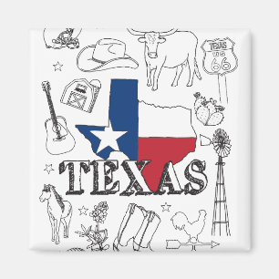 Texas Illustration Doodles of Texas Mönster Magnet