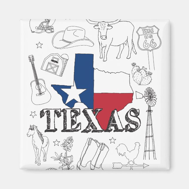 Texas Illustration Doodles of Texas Mönster Magnet (Framsidan)