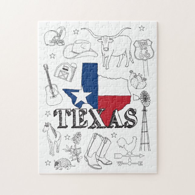 Texas Illustration Doodles of Texas Mönster Pussel (Vertikal)