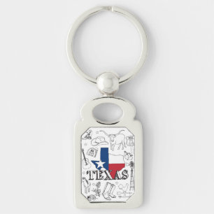 Texas Illustration Doodles of Texas Mönster Rektangulärt Silverfärgad Nyckelring