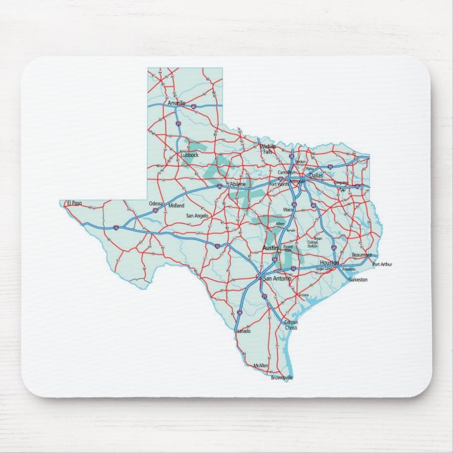 Texas Interstate karta Mousepad Musmatta (Framsidan)