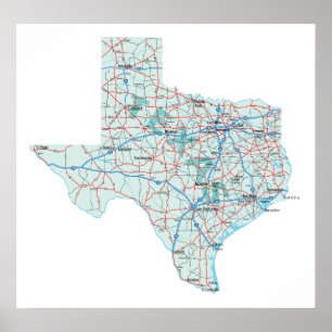 Texas Interstate Karta Print Poster