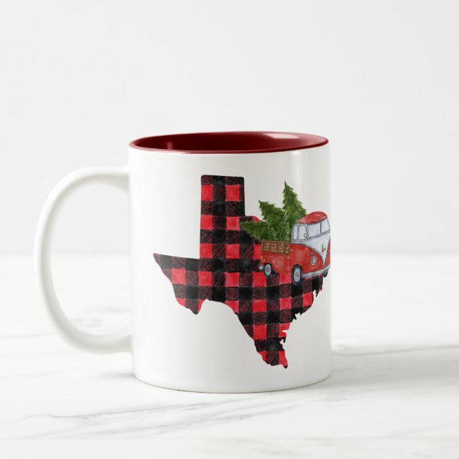 Texas jul Buffalo Plaid Red Pickupare Lastbil Två-Tonad Mugg (Vänster)