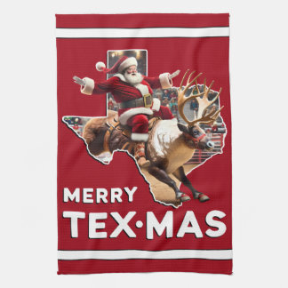 Texas jul Merry Texmas Santa Reindeer Rodeo Kökshandduk