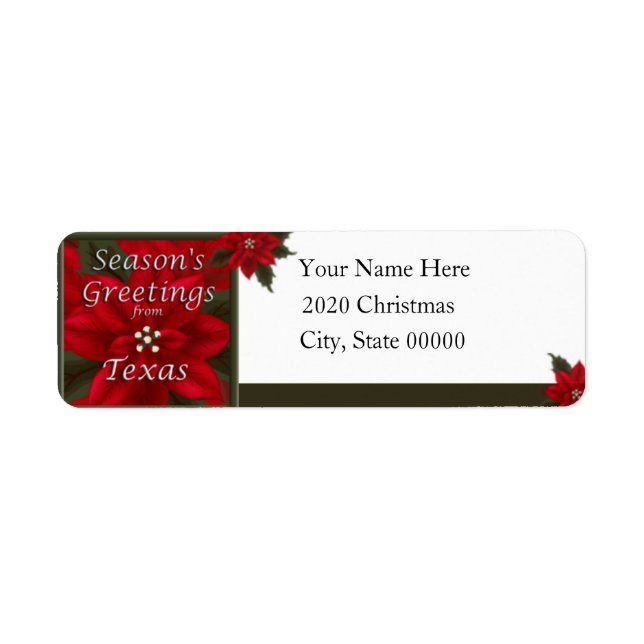 Texas jul Poinsettia Returadress Returadress Etikett (Framsidan)