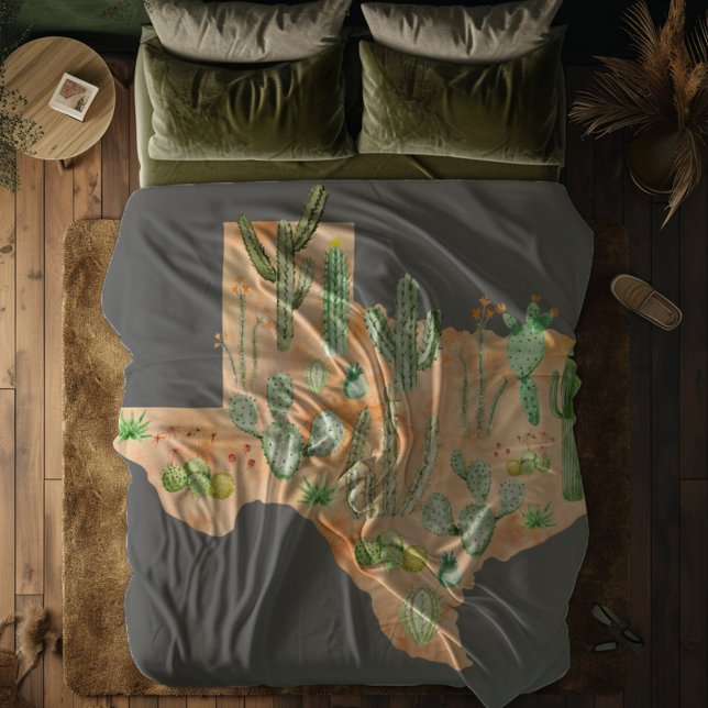 Texas Kaktus Akvarell Illustrerad Karta Fleecefilt (In situ)