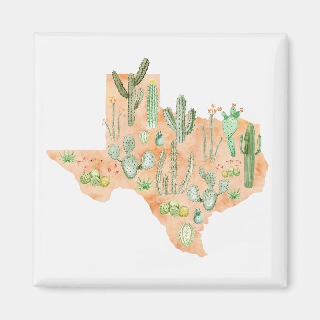 Texas Kaktus Kaktisar Sukkulent Vattenfärgskarta Magnet (Framsidan)