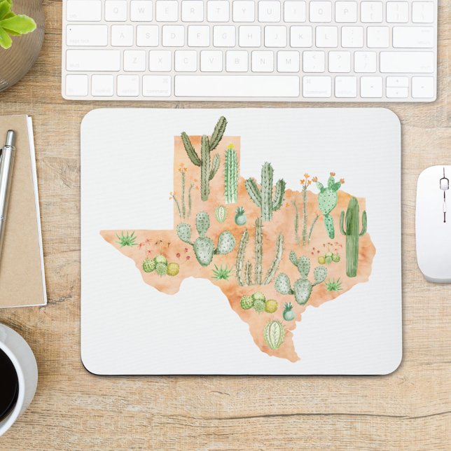 Texas Kaktus Sukkulent Vattenfärg Illustration Kar Musmatta (In situ office desk)