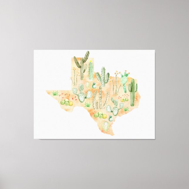 Texas Kaktus Vattenfärg Illustration Karta Canvastryck (Framsida)