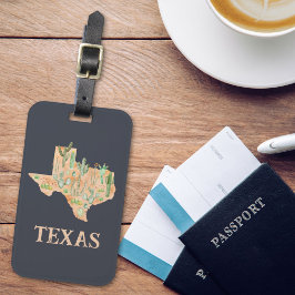 Texas Kaktus Vattenfärg Illustration Karta Resa Bagagebricka