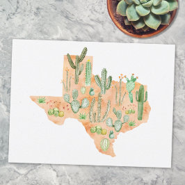 Texas Kaktus Vattenfärg Illustration Karta Vykort