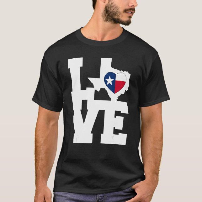 Texas Kärlek Karta Flagga Heart Graphic Tees Tx T Shirt (Framsida)