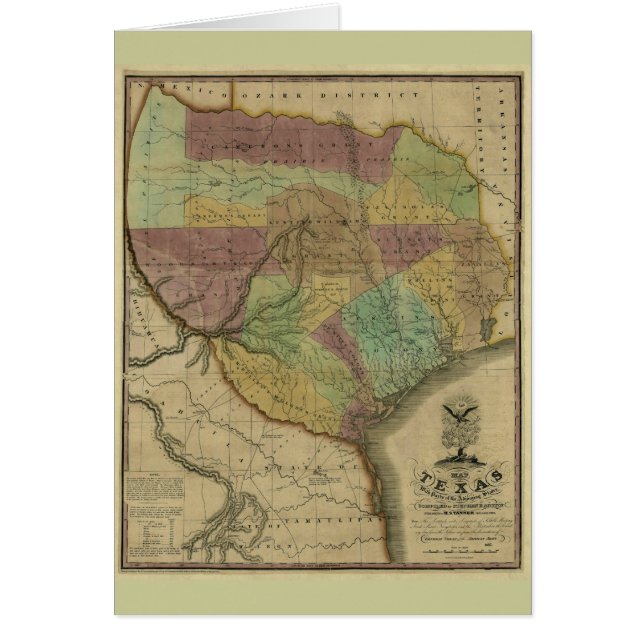 Texas karta 1837 med delar av den gränsa till OBS kort (Framsidan)