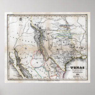 Texas karta 1846 poster