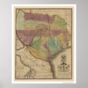 Texas Karta av Stephen Austin 1837 Poster