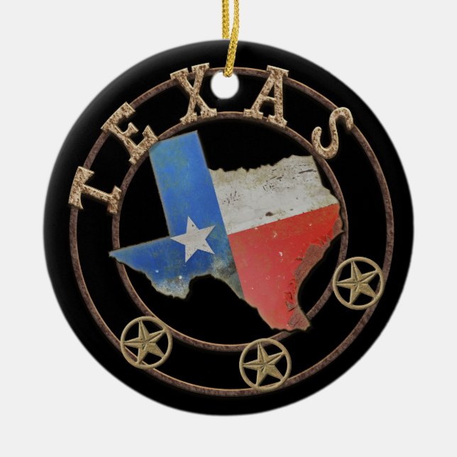 Texas Karta Barn Art Julgransprydnad Keramik (Framsidan)