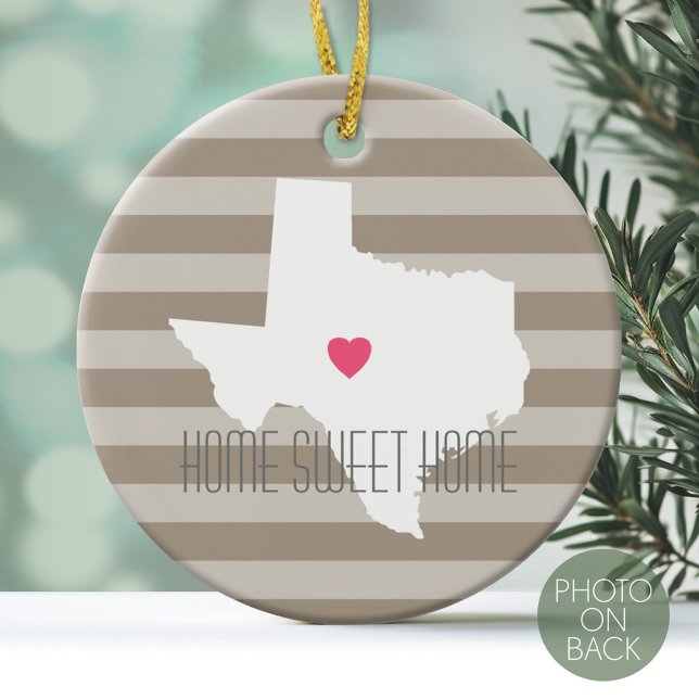 Texas Karta Home State Kärlek med Anpassningsbar H Julgransprydnad Keramik (Personalized Photo Ornament)