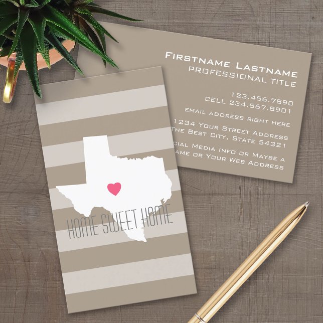 Texas Karta Home State Kärlek med Anpassningsbar H Visitkort (Custom Business Card Template)