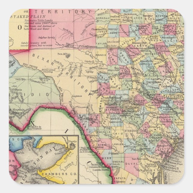 Texas Karta i Texas Fyrkantigt Klistermärke (Framsida)